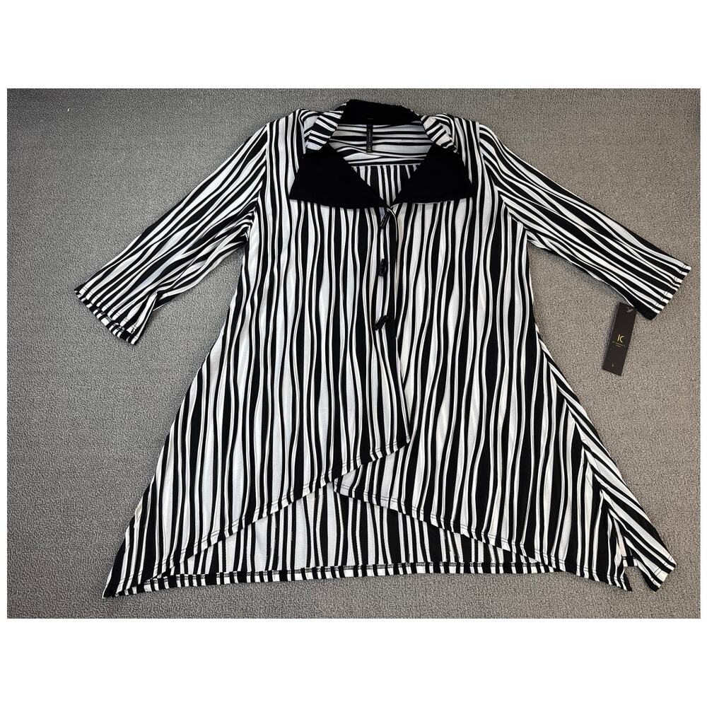 NWT‎ IC by Connie by K Tunic Topper Black White Striped Size Large